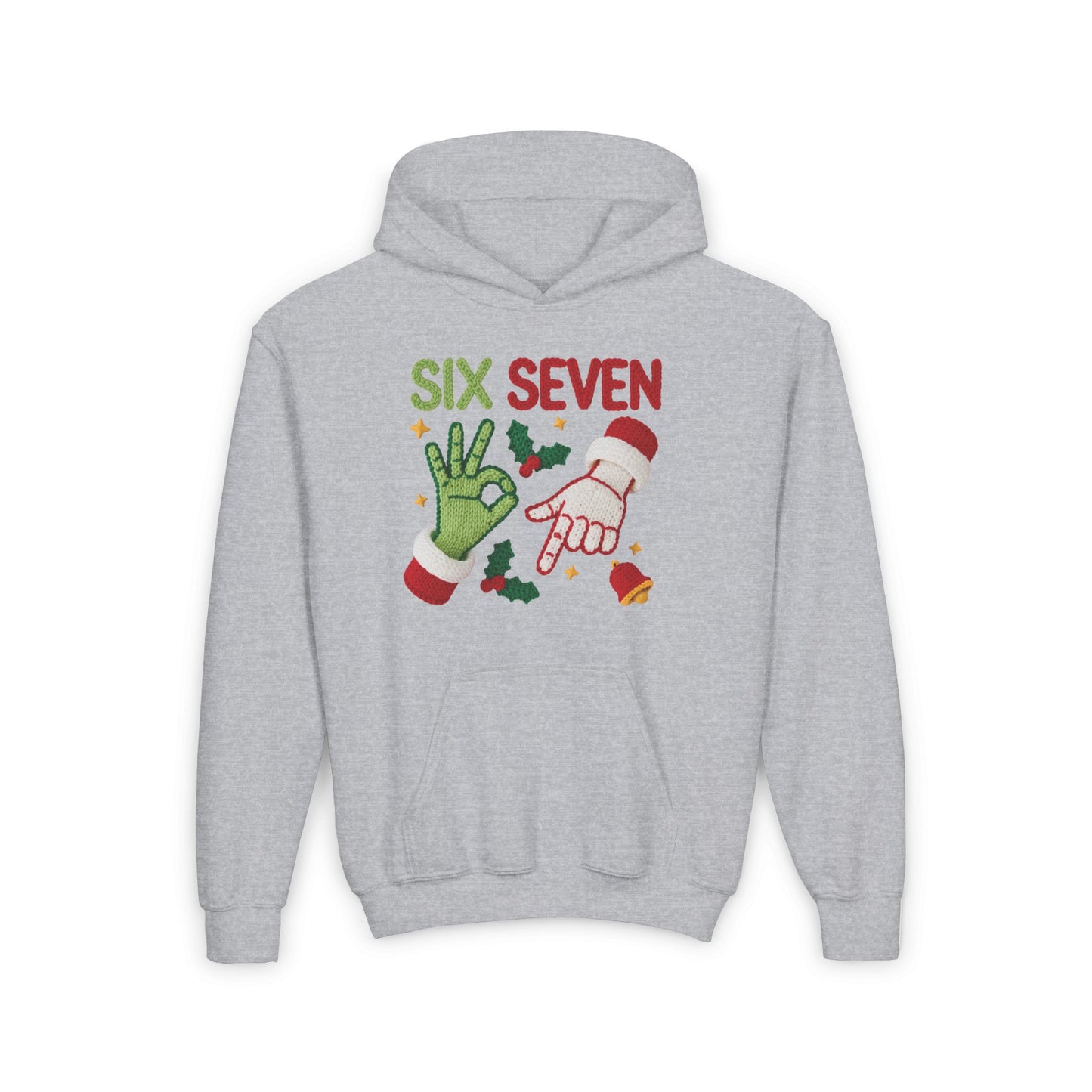Six Seven Christmas Hoodie for Kids – Funny Holiday Grinch & Santa Hand Design