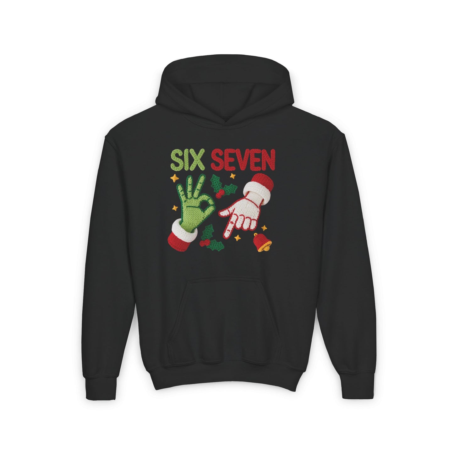 Six Seven Christmas Hoodie for Kids – Funny Holiday Grinch & Santa Hand Design