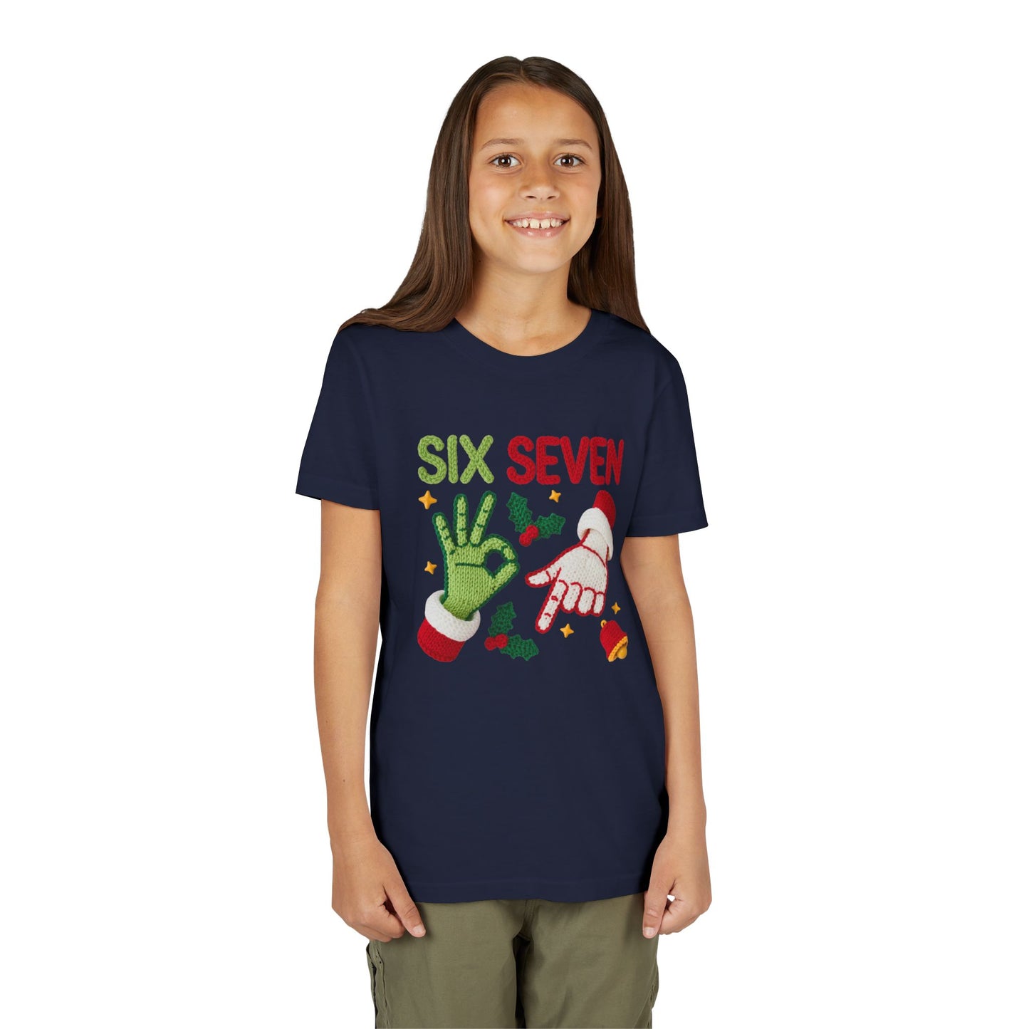'Six Seven' Christmas Elf & Santa Hand Holiday Shirt - Kids Tee
