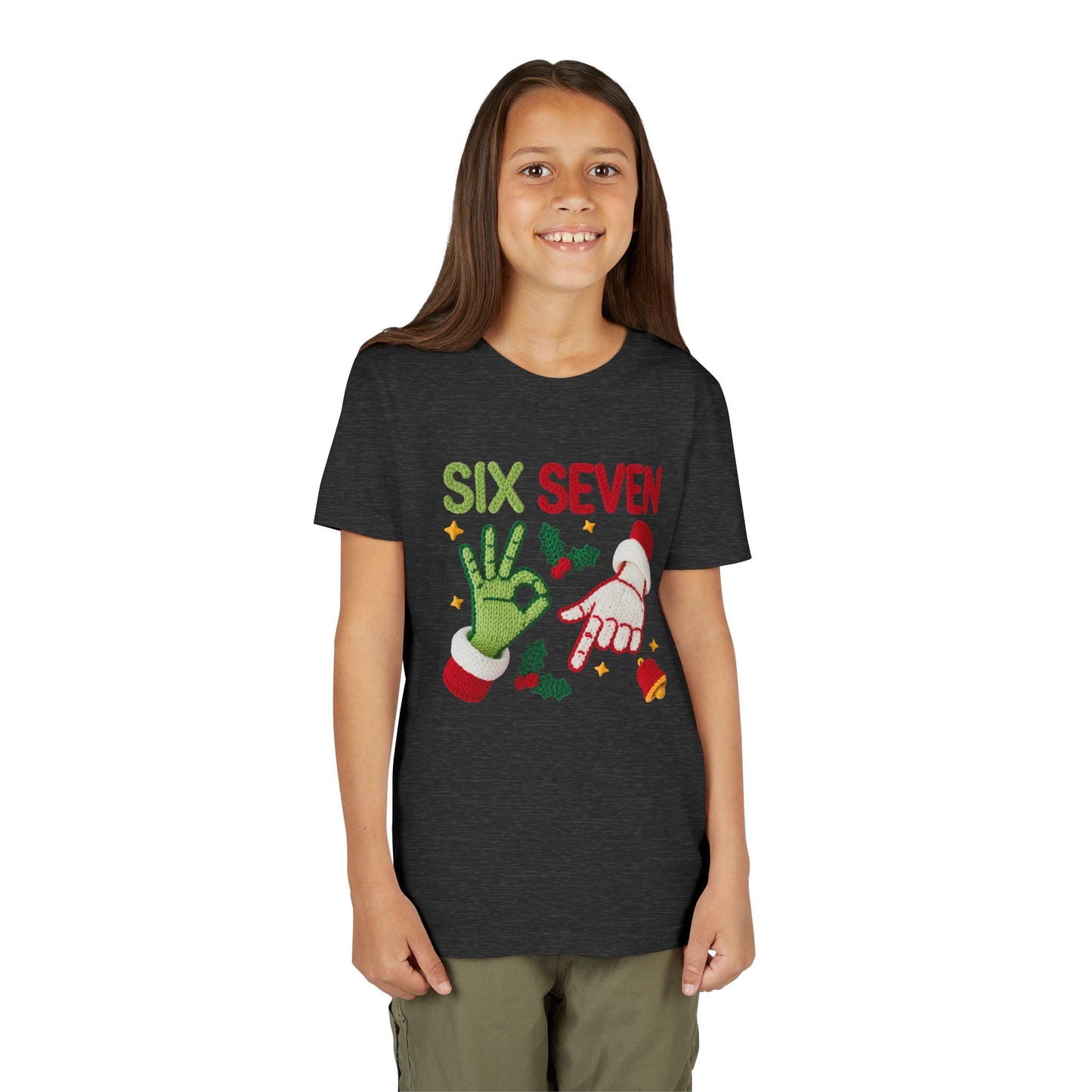 'Six Seven' Christmas Elf & Santa Hand Holiday Shirt - Kids Tee