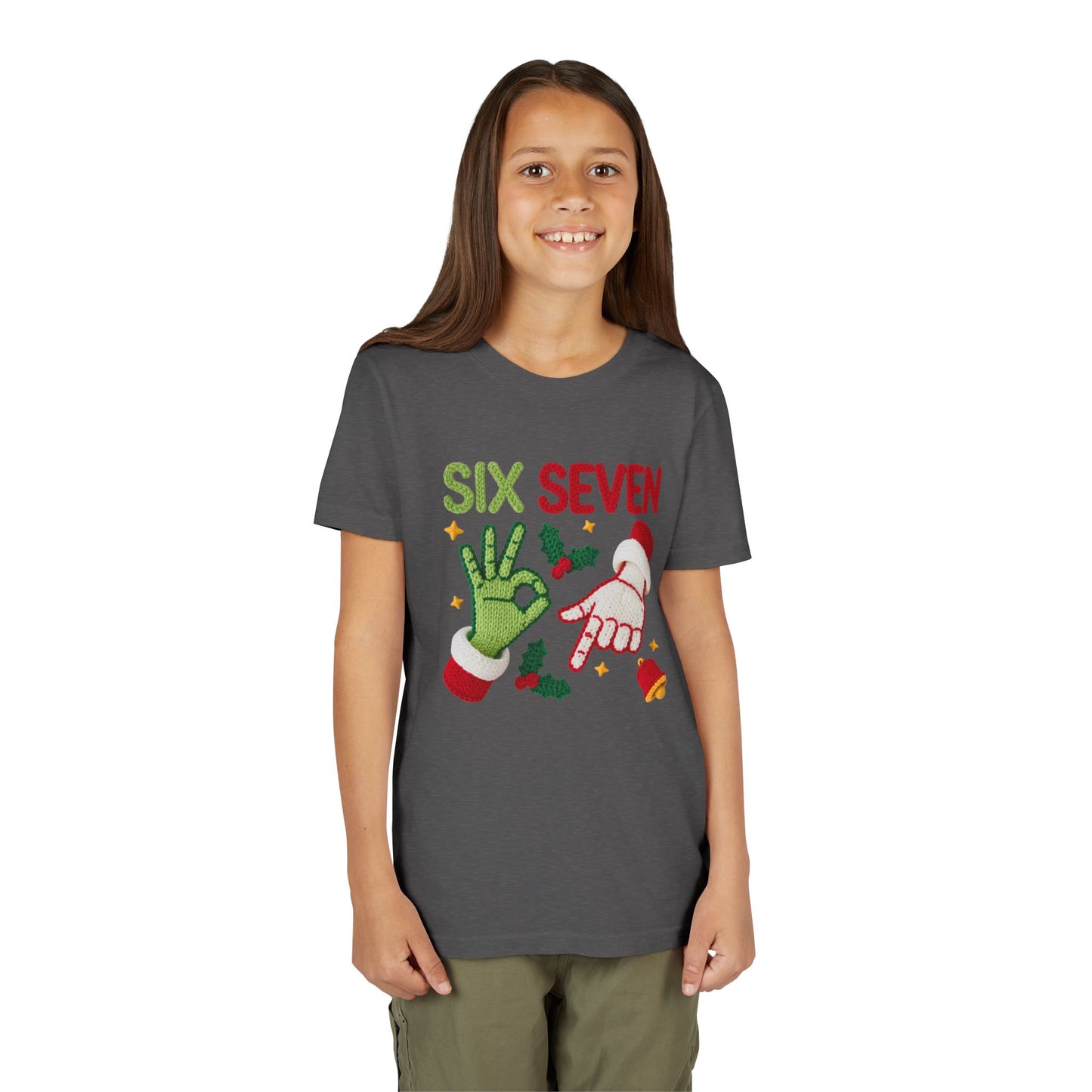 'Six Seven' Christmas Elf & Santa Hand Holiday Shirt - Kids Tee