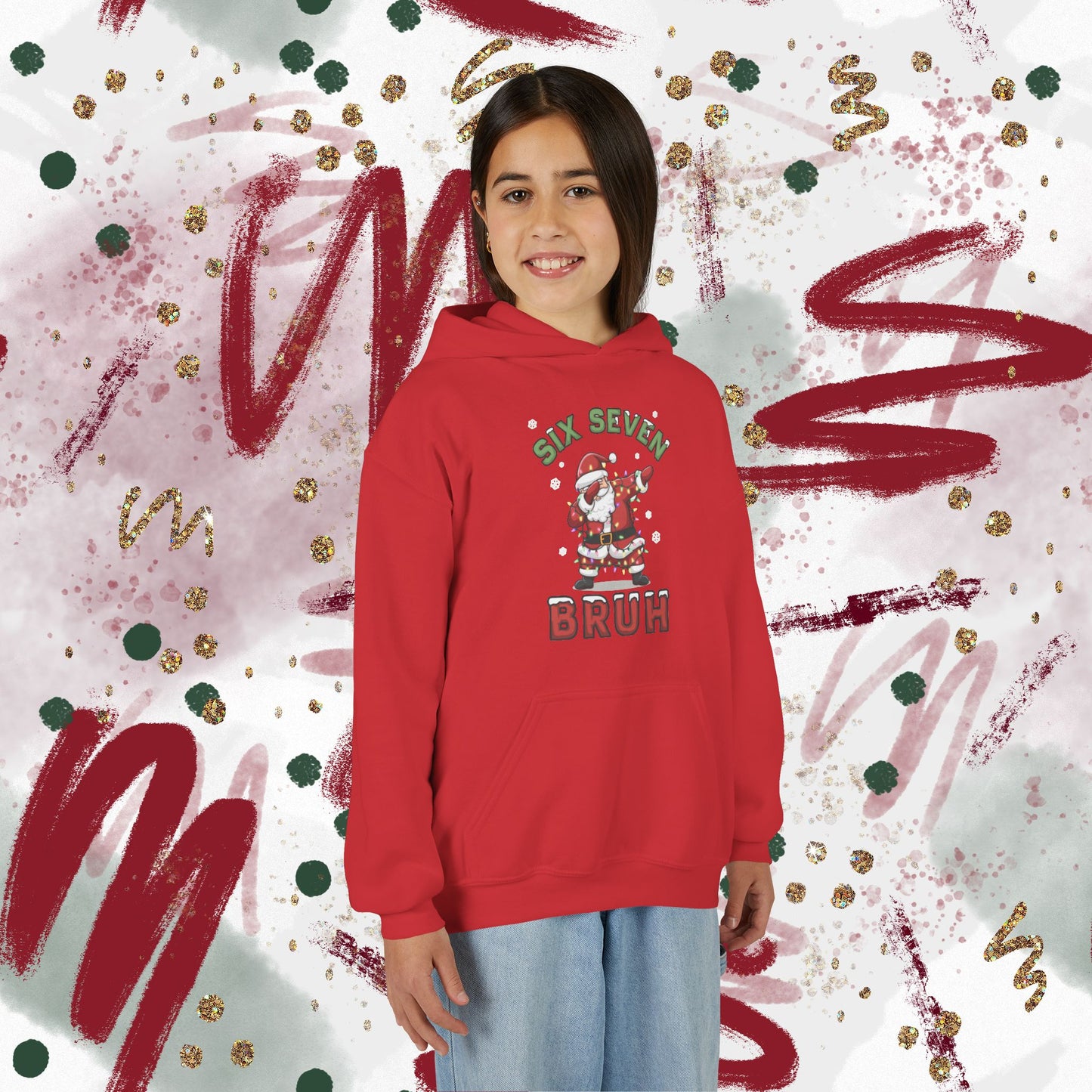 'Six Seven Bruh' Dab Santa Christmas Sweatshirt - Kids Hoodie