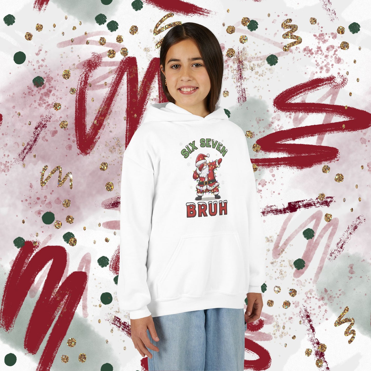 'Six Seven Bruh' Dab Santa Christmas Sweatshirt - Kids Hoodie