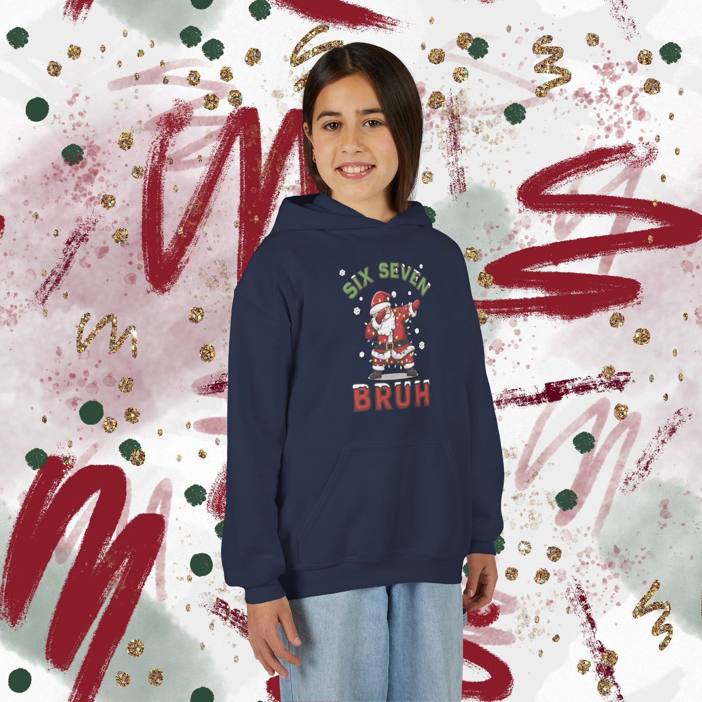 'Six Seven Bruh' Dab Santa Christmas Sweatshirt - Kids Hoodie