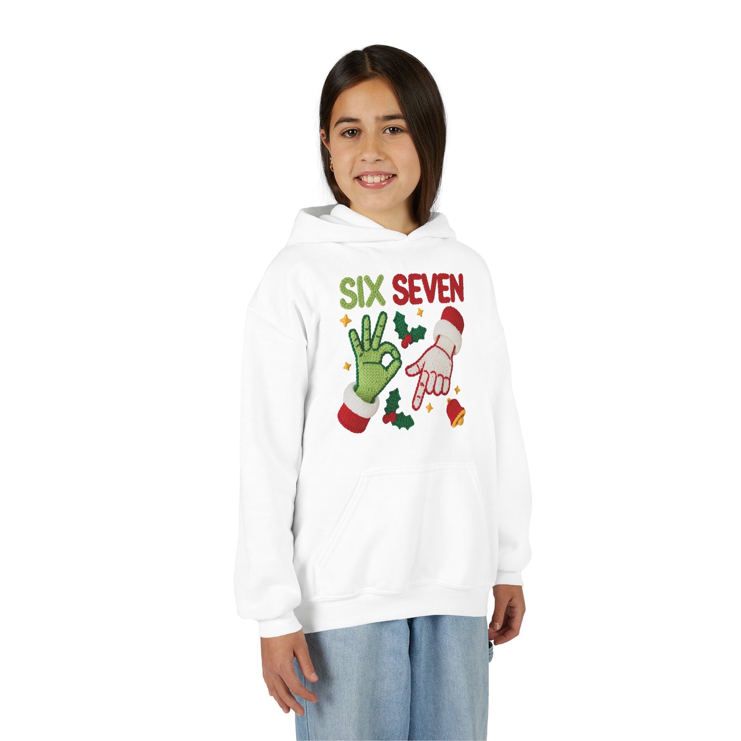 Six Seven Christmas Hoodie for Kids – Funny Holiday Grinch & Santa Hand Design