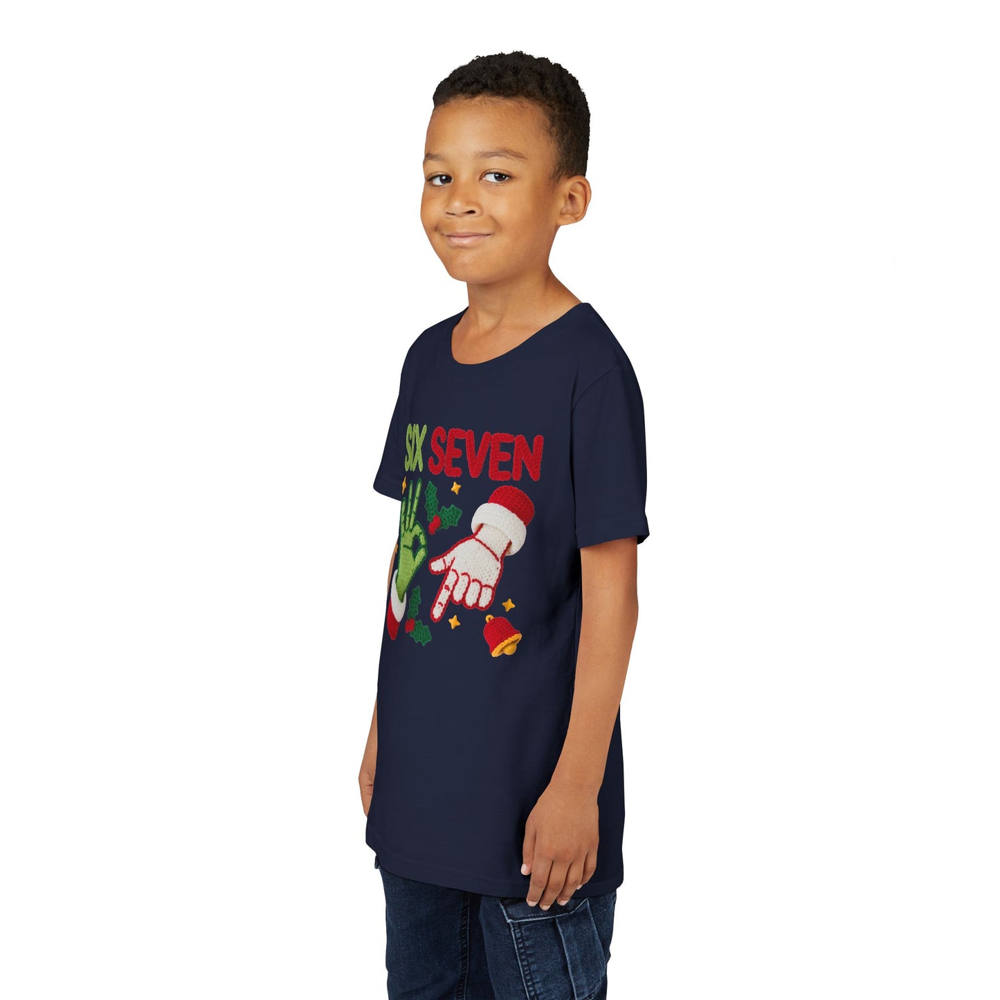 'Six Seven' Christmas Elf & Santa Hand Holiday Shirt - Kids Tee