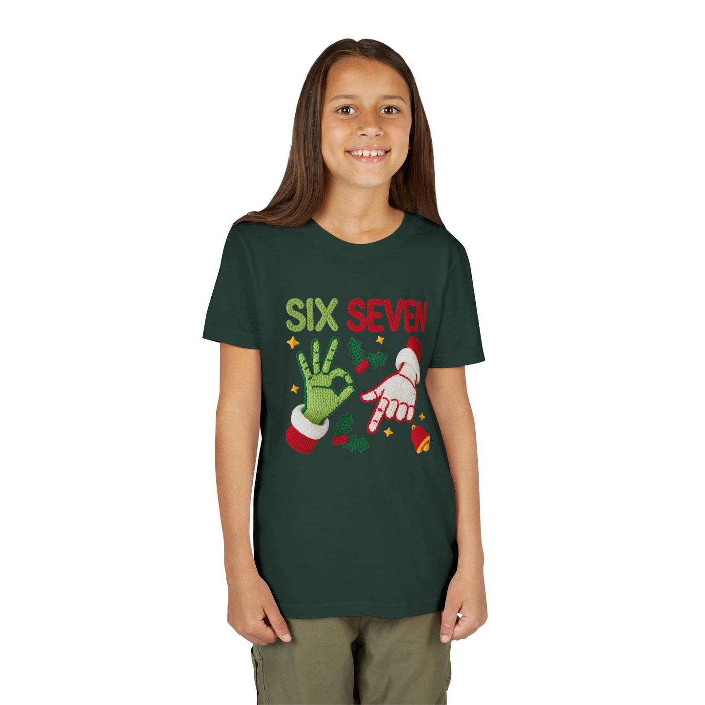 'Six Seven' Christmas Elf & Santa Hand Holiday Shirt - Kids Tee