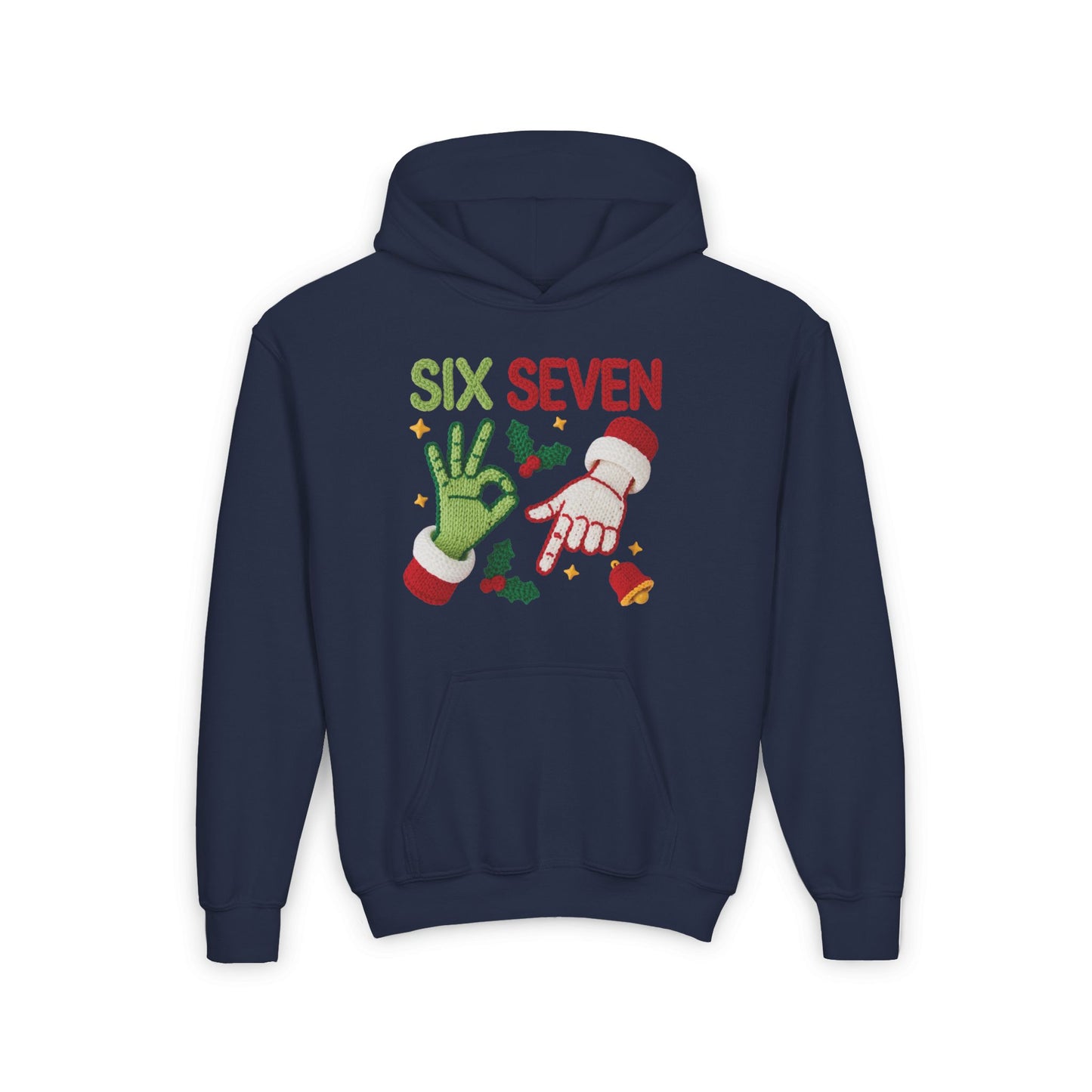 Six Seven Christmas Hoodie for Kids – Funny Holiday Grinch & Santa Hand Design