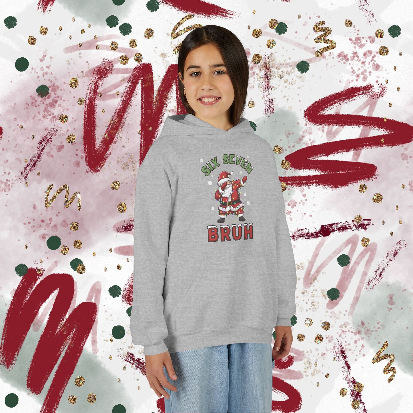 'Six Seven Bruh' Dab Santa Christmas Sweatshirt - Kids Hoodie