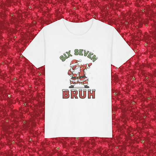 'Six Seven Bruh' Dabbing Santa Christmas Shirt - Kids Tee
