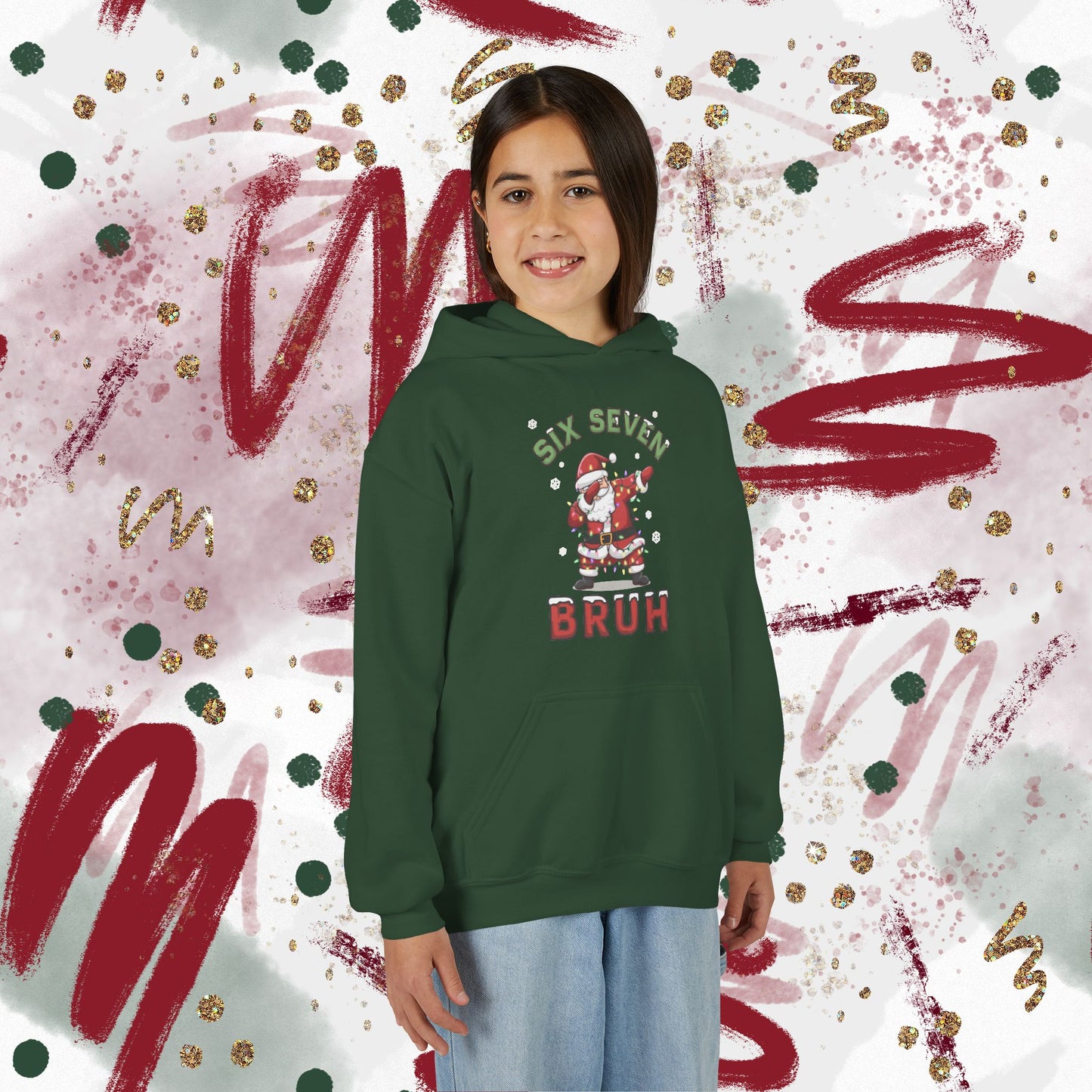 'Six Seven Bruh' Dab Santa Christmas Sweatshirt - Kids Hoodie